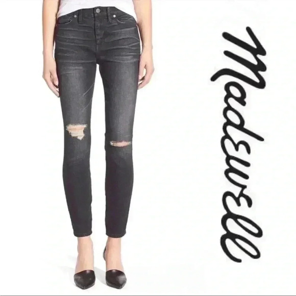 Madewell Faded Black Distressed High Riser Skinny Jeans Kincaid Wash SZ 24 - Picture 3 of 13